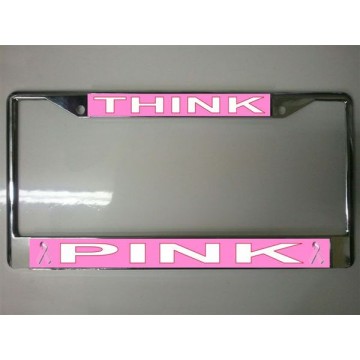 Think Pink Chrome License Plate Frame 